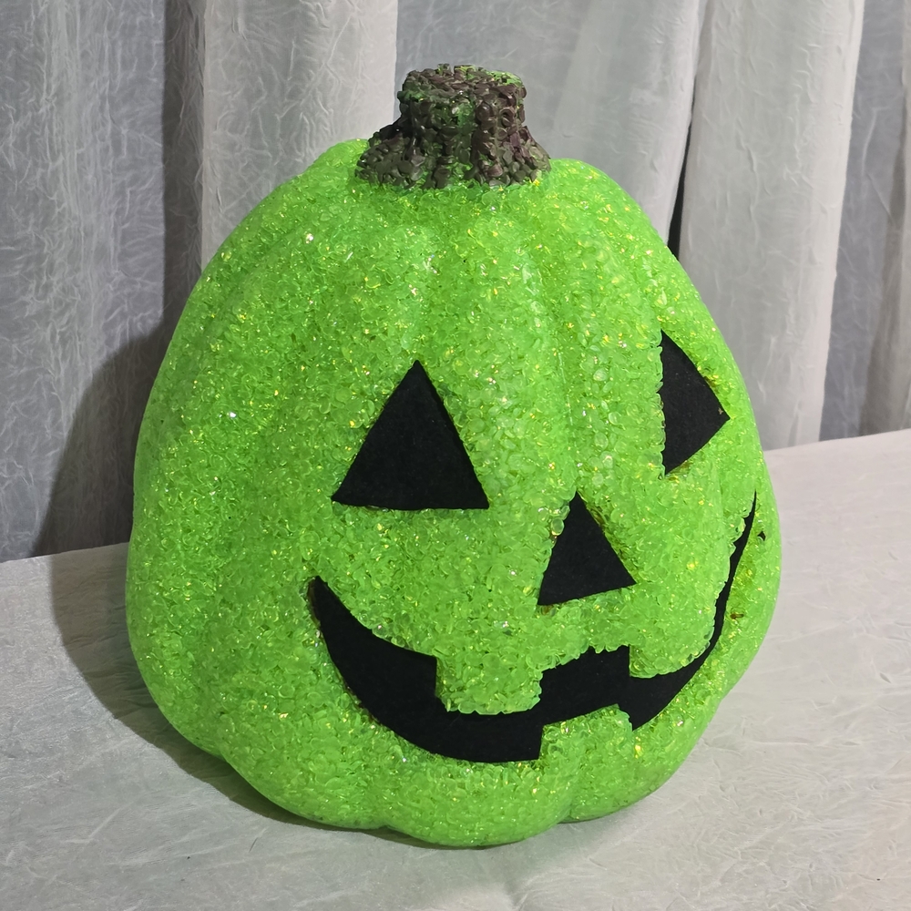 Sparkling Green Halloween Pumpkin Decor